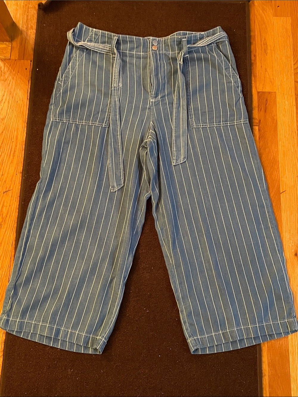 Seven7 Light Blue Pinstripe Crop Wide-Leg Pants